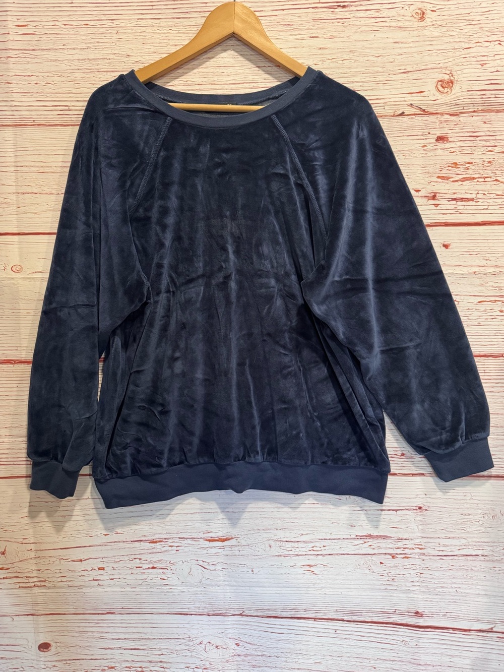 New Suzie Kondi The Damod Sweatshirt is Navy Blue Velour Sz XS